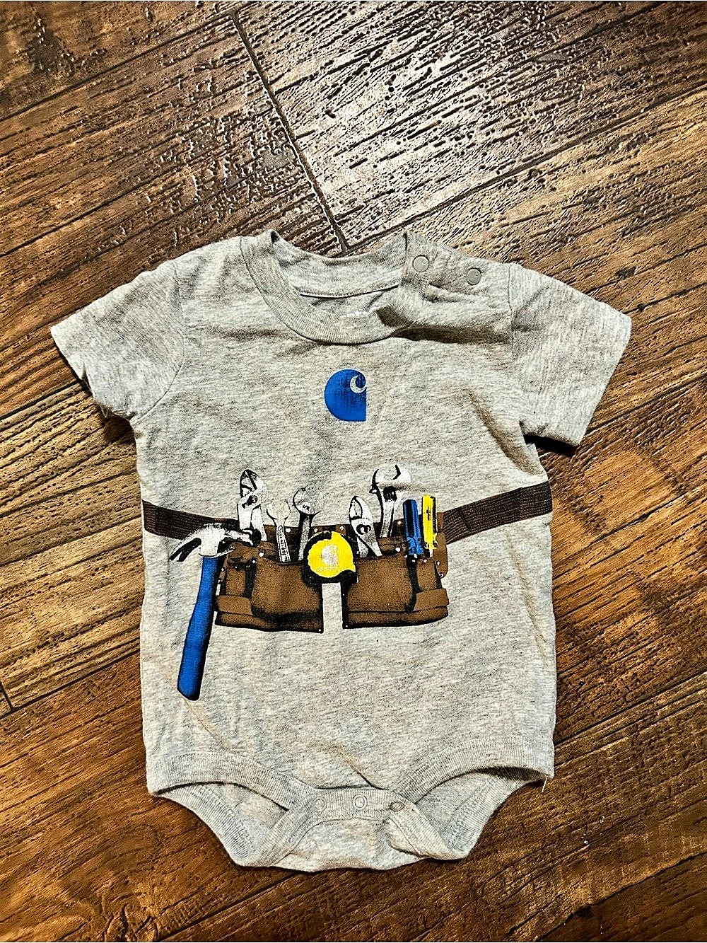 Carhartt Tool Belt Baby 6M Gray Onesie